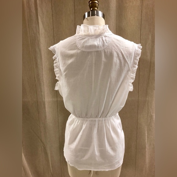 CONVERSE ONE STAR White Ruffle Detail Blouse 100% Cotton Size Small - Picture 3 of 13